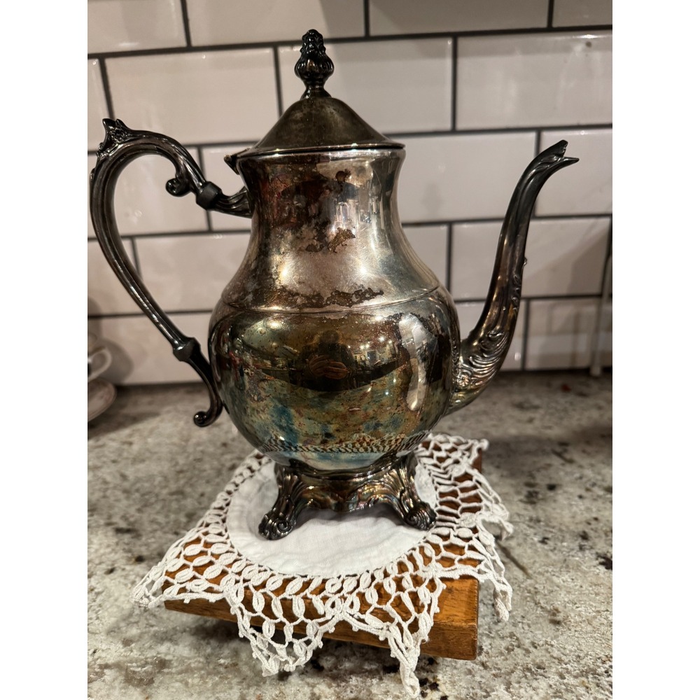 Vintage Ornate Silver Plated Footed Teapot Hinged Lid Victorian Style Tarnished - Picture 6 of 12